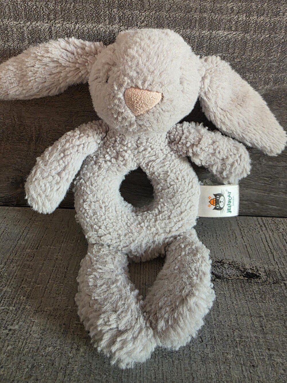 Jellycat Bashful Bunny Grabber Plush Rattle Toy Bells Beige 7.5" Retired b110